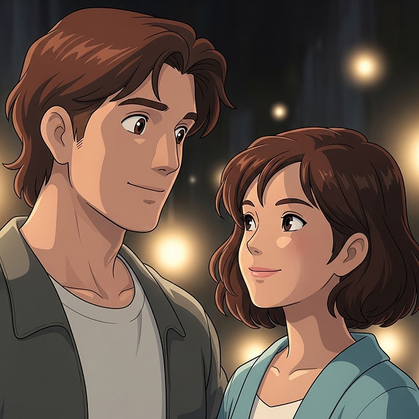 An illustration of a young couple looking at each other in a dimly lit, romantic setting, symbolizing the meaningful connection that can be found by focusing on one person at a time.